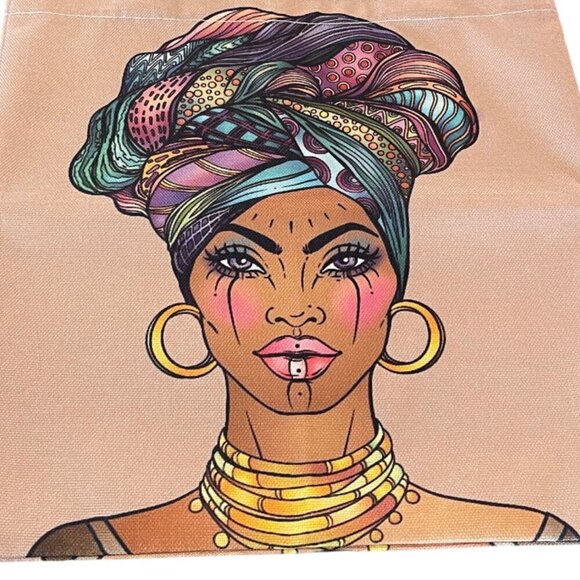 Nubian Goddess Ethnic Fabric Canvas Strap Painted Colorful Tote Bag - Picture 2 of 5